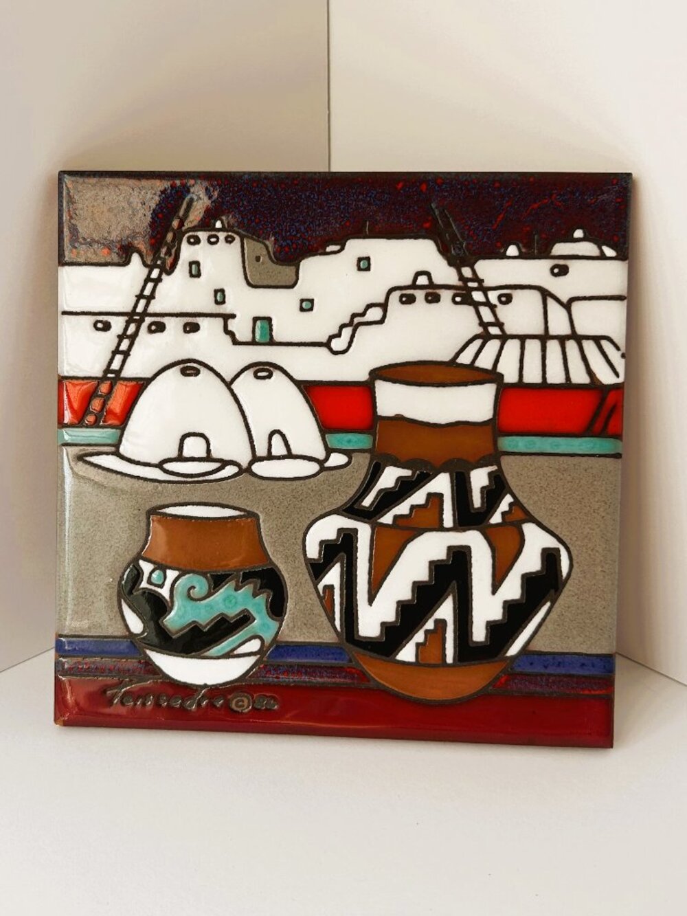 Cleo Teissedre Hand Painted Ceramic Tile Trivet or Wall Decor 6" x 6"